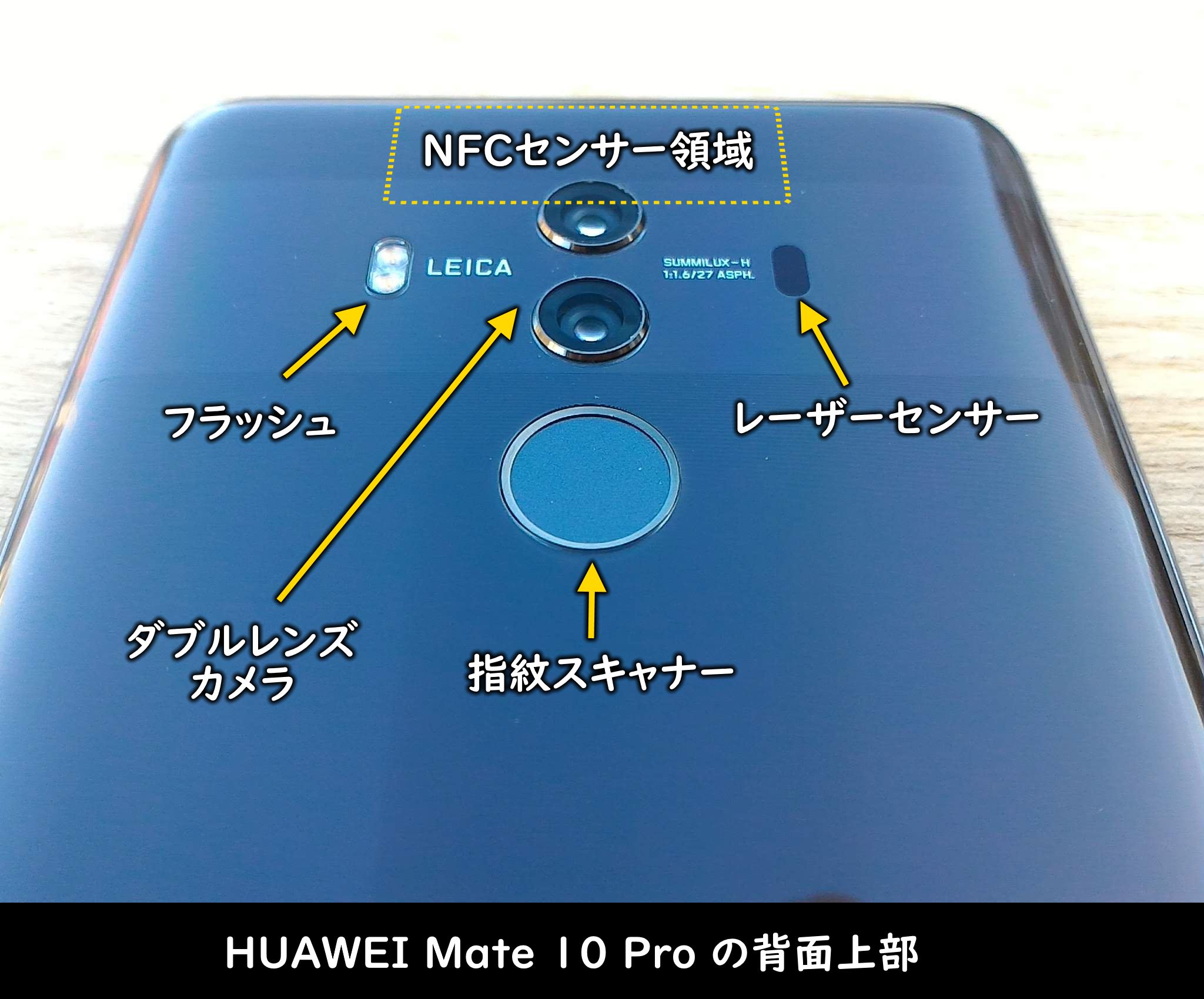 HUAWEI Mate 10 Pro の背面上部